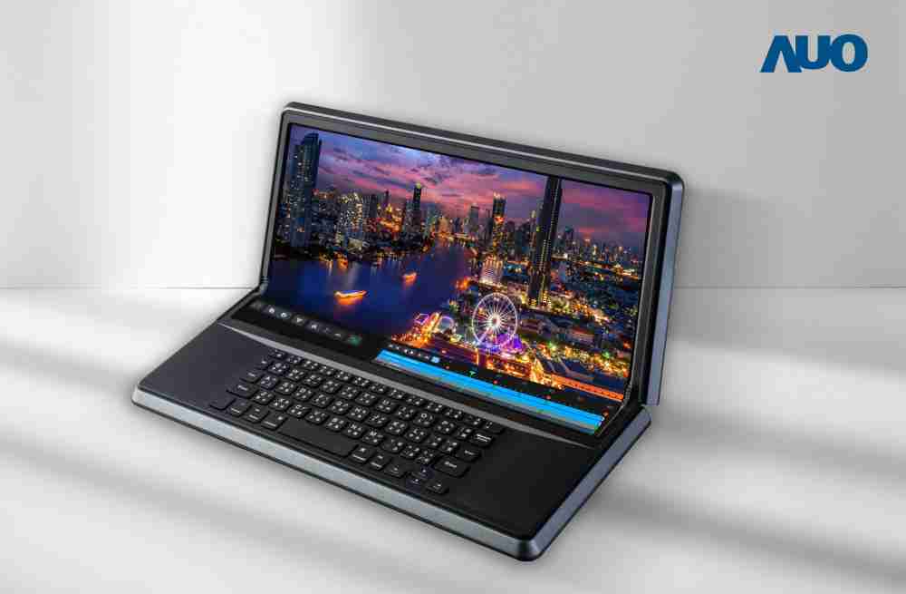 28国际14.6吋Micro LED折迭显示屏幕，，，，搭配半径4mm的弯折绞炼，，，，以及高画素、、、、高亮度、、、高对比度的显示技术特点，，即便在大视角下仍保有绝佳色相与亮度