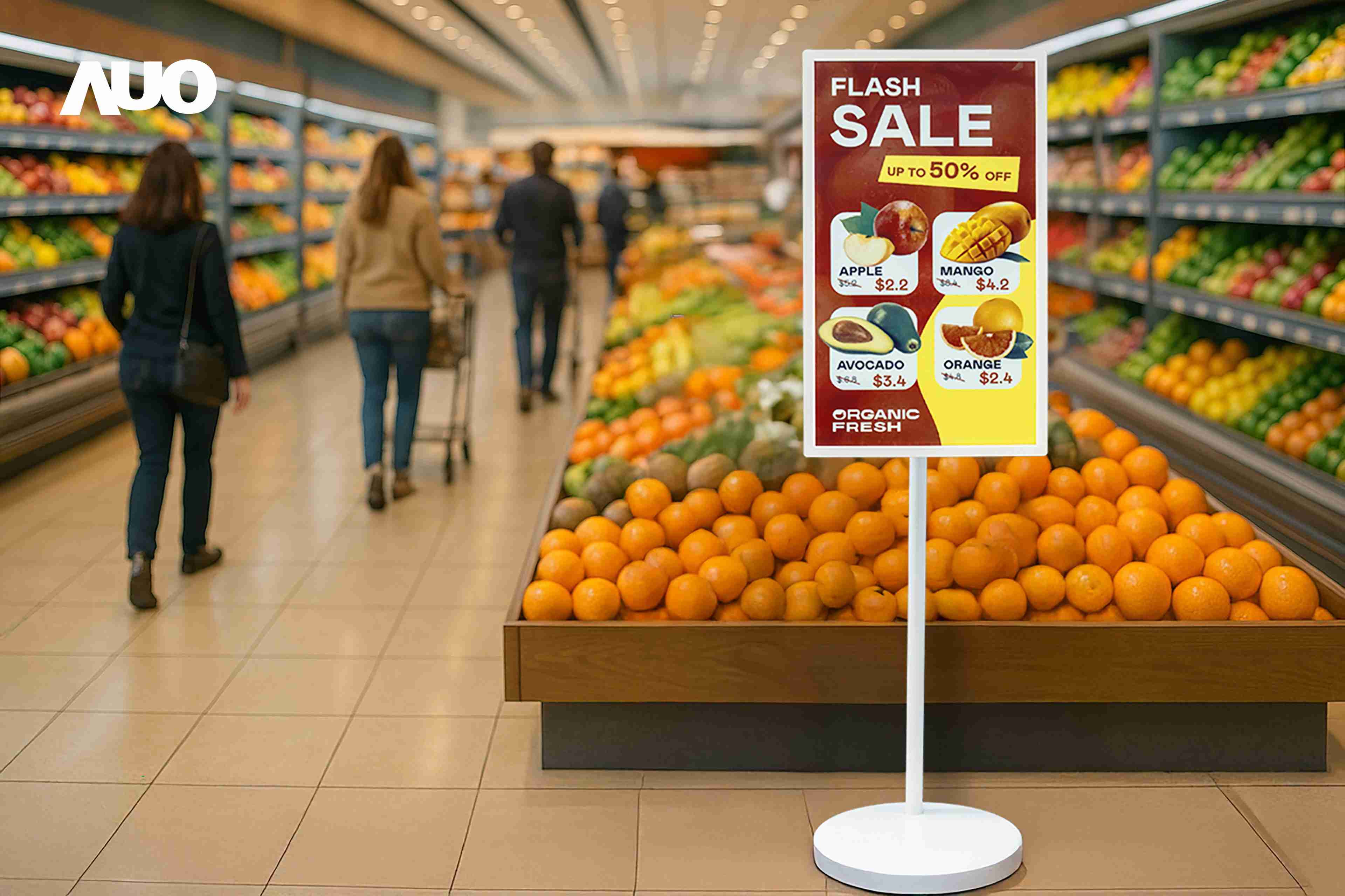 达擎首亮相低功耗、、全彩的〝aecoPost电子纸解决方案〞，，，仅在更新画面时需要微量的电力驱动，，无需布建电线的便捷设计，，使其可灵活应用、、、随意置放，，并可透过云端或行动装置app，，，轻松管理及排程广告内容，，，晋升店头营销利器。。